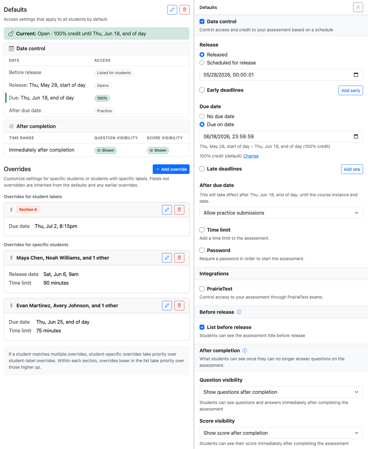 Defaults editor panel for access control